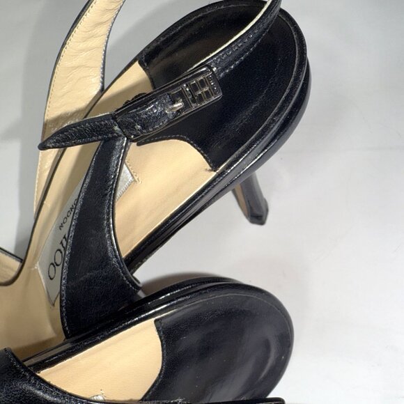 VTG Jimmy Choo Black Leather Pointed Slingback Kitten Pumps Stiletto Heels 41 11 - Picture 12 of 13